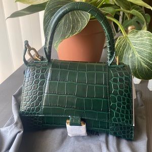 Balenciaga Hourglass Small Handbag Crocodile Embossed Dark Green - Authentic